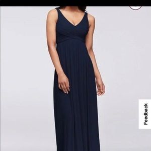 David’s Bridal Long Dress with Mesh and Swooping Cowl Back Detail - Marine